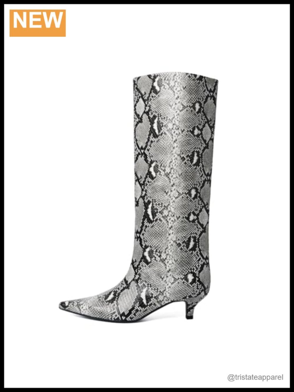 Women's Knee High Boots Kitten Heel Pointed Toe Pull On Snake Pattern PU